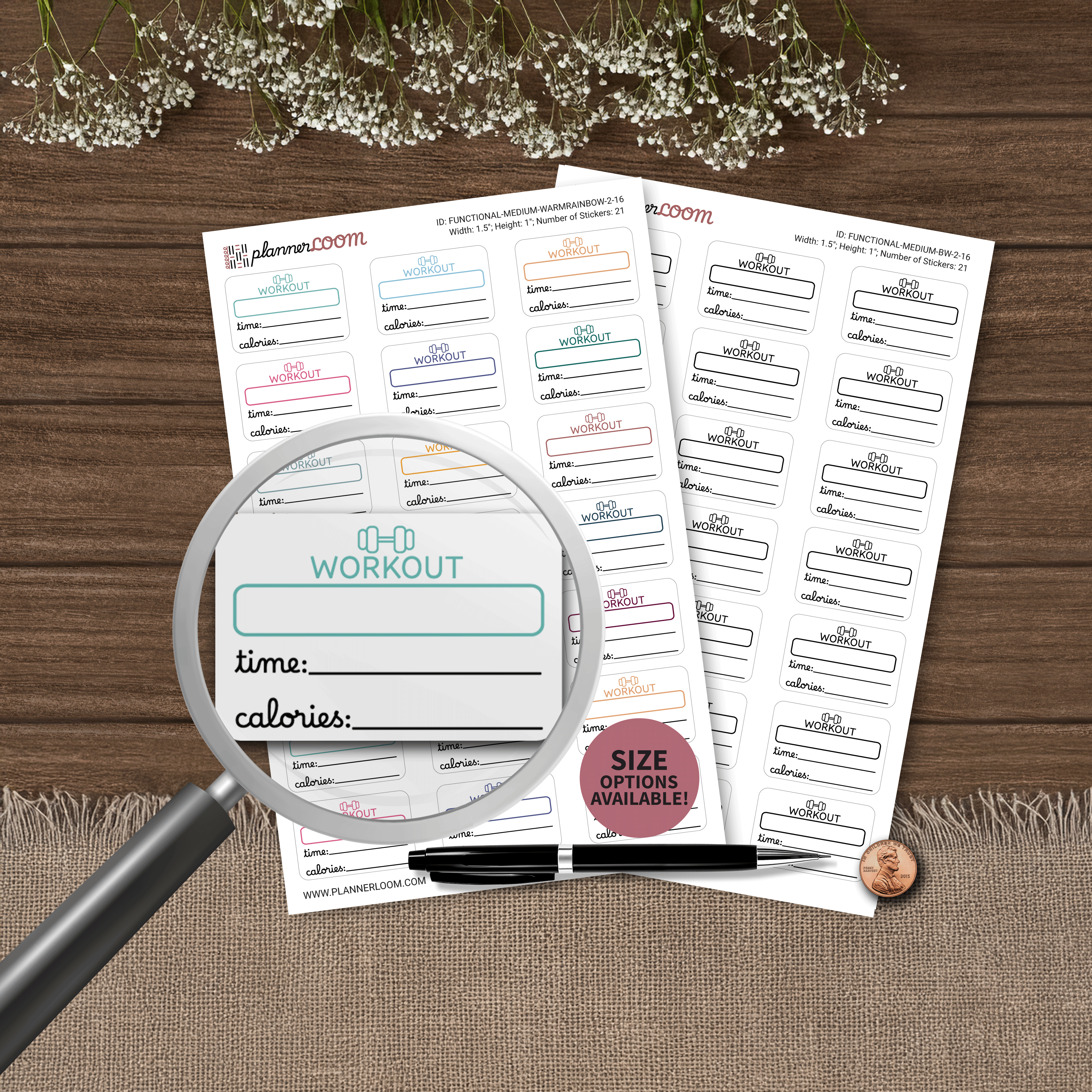 INDIVIDUAL WORKOUT TRACKER - TYPE, TIME, CALORIES Functional Stickers ...